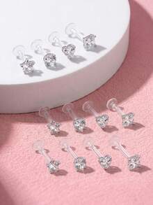 16G 8件装透明唇环耳钉，塑料美杜莎心形星形立方氧化锆唇钉穿刺饰品，推入式耳骨唇钉穿刺耳环，耳骨耳环，耳廓穿刺饰品，耳廓耳环，6mm 8mm 10mm - 無色 - 查看 1