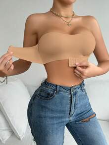 2 gói áo ngực bandeau cài trước, dải silicone chống trượt nâng cấp, cúp mỏng mềm, không dây không gọng nâng ngực, nội y nữ, màu kaki & màu mơ đậm - Nhiều màu - Xem 5