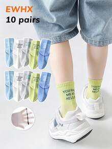 10 Pairs Kids Thin Mesh Casual Sports Socks For Summer, Breathable Fashion Letter Socks For Boys And Girls - Multicolor - View 1