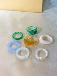 CHOSHILAR 7pcs Resin Stacking Ring Set, Bohemian Vintage Plain Band Rings, Suitable For Daily Wear And Parties, Great Gift For Mother's Day, Thanksgiving, For Mom And Daughter - Color 16 - View 3