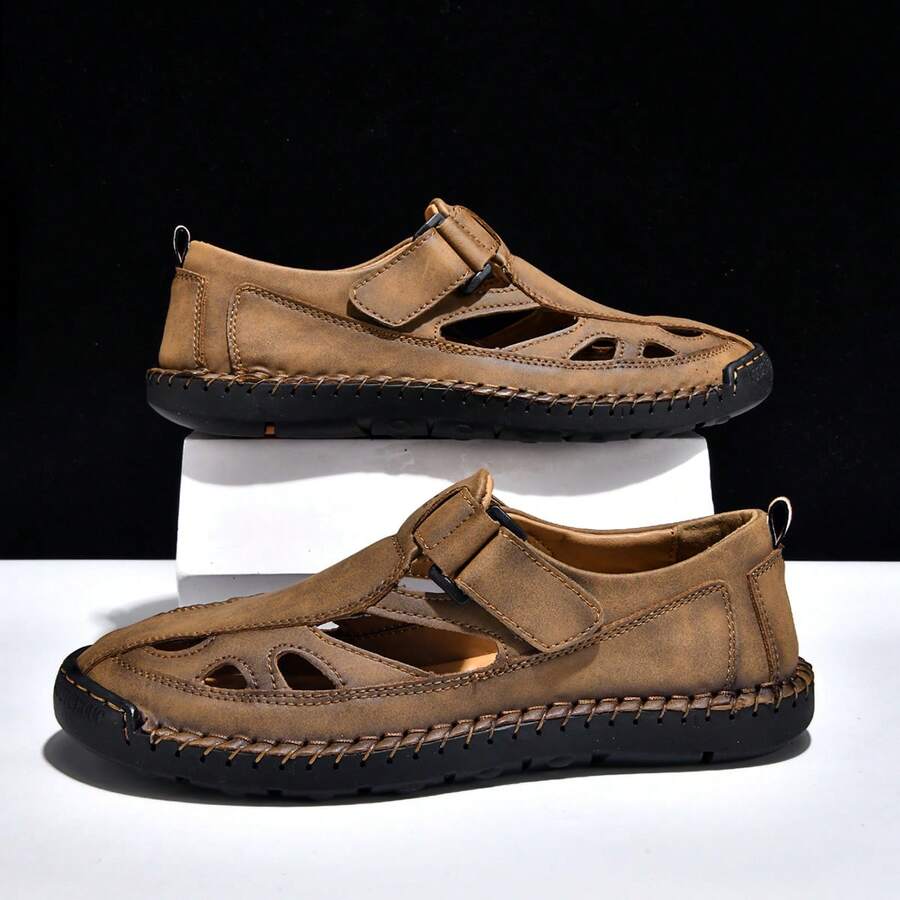 Men's Casual Breathable Handmade Loafers Sandals, Size 38-48, Summer - Brown - View 1