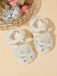 1双女童时尚可爱凉鞋，婴儿软底舒适休闲沙滩鞋，防滑多功能闭趾幼儿学步鞋 - 米色 - 查看 8