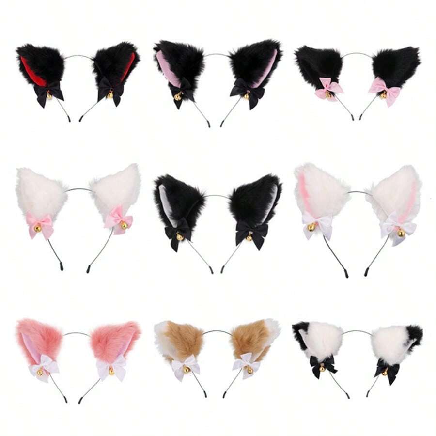 猫耳发箍带铃铛，猫女角色扮演发饰，派对/生日/节日装饰，拍照道具头饰，公主装扮配饰。适合派对、生日、嘉年华（部分配件随机发货）。完美礼物，生日礼物，节日礼物。时尚单品，奢华之选。送给朋友或伴侣的理想礼物，情人节装饰，完美之选，派对礼物。 - 貓耳朵髮箍 - 查看 1