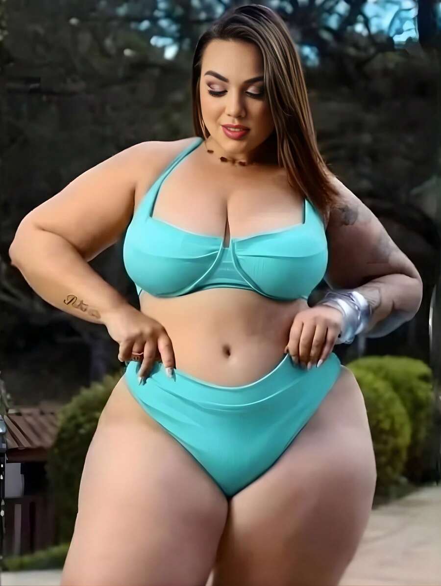 Plus Size Half Cup Bikini Set With High Waist And Adjustable Ties - Ana Ruga Women's - Mint Green - View 1