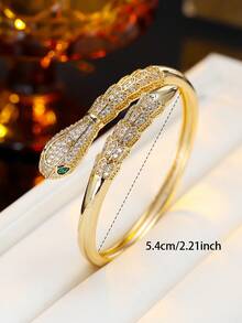 1 chiếc vòng tay hình rắn bằng vàng đính kim cương toàn phần có thể điều chỉnh, vòng tay hở đính pha lê sang trọng, trang sức đa năng phù hợp đeo hàng ngày. - vòng đeo tay - Xem 2