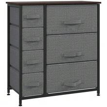 Storage Cabinet With 7 Foldable Fabric Drawers, Metal Frame In Wood Look, Grey, 63.5x30x71cm - Dark Grey - View 9