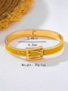 1 pieza Brazalete de estilo punk con textura exagerada de lichi amarillo de moda de pasarela, regalo de amistad versátil para mujeres - Amarillo - Ver 2