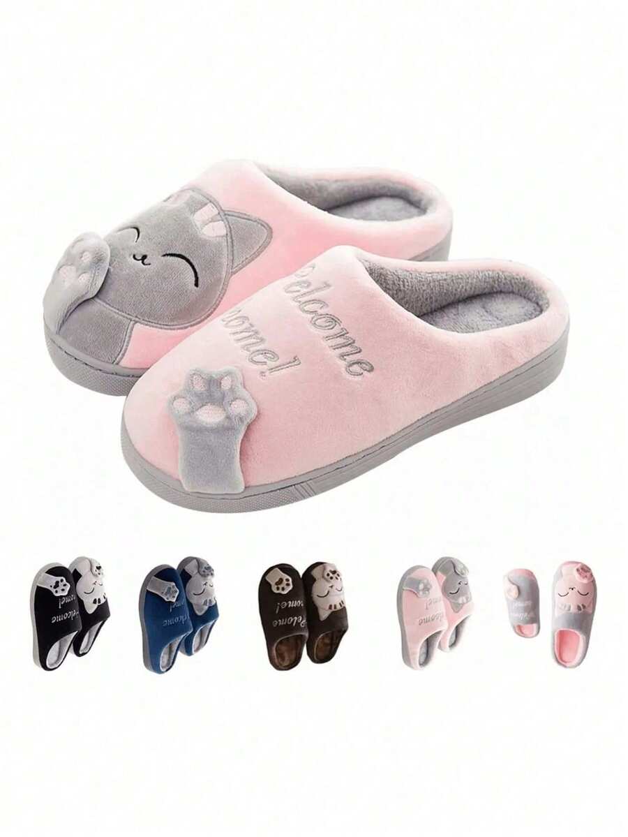 Cat Comfortable Slippers Women Men Couples - 粉色 - 查看 1