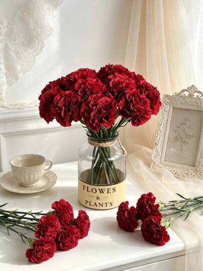 2PCS Artificial Simulation Carnation Bouquet, Simulation Bouquet, Suitable For Home, Dining Room, Living Room, Outdoor Garden Decoration, Used For Wedding, Family Garden, And Party Decoration, Artificial Flowers, Wedding Flowers, Bridal Bouquet, Wedding Decoration, Mother's Day Bouquet, Spring Decoration