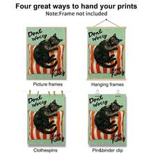 Set Of 1 Funky Black Cat Don't Worry Keep Funky Canvas Wall Art | Retro Groovy Poster For Living Room Bedroom,Frameless/Framed - A - View 8