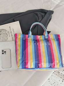 Tas Tote PVC Wanita Motif Blok Warna, Tas Pantai Perjalanan Kapasitas Besar - MultiWarna - View 3
