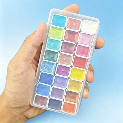 48 Colors, 2 Boxes Of 24-Color Pearlescent Watercolor Pigments - Vibrant Metallic Tones, Suitable For Traditional Chinese Painting, Tangka Calligraphy, And Professional Art Use, Professional Art Supplies | Vibrant Pigments | Metallic End