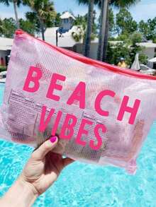 Tas Pantai Jala Tahan Air Berwarna-warni, Tas Kosmetik dengan Motif "Beach Vibes", Tema Pantai. Tas Kosmetik Transparan Kapasitas Besar, Tas Kosmetik dengan Resleting Nilon, Dapat Menyimpan Tabir Surya, Camilan, Bikini, dan Perlengkapan Pantai. Penyimpanan Musim Semi/Panas, Sempurna untuk Berenang dan Pantai, Perlengkapan Penting untuk Pelayaran, Hadiah Liburan Musim Panas - MultiWarna - View 8