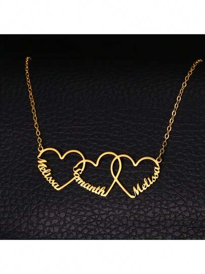 [Customized] 1pc Women's Fashion Pendant Necklace, Personalized Elegant Bohemian Style DIY Custom Name Love Heart Necklace, Holiday Gift For Friends And Family