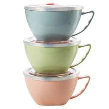 Cuenco de acero inoxidable con asa, cuenco para mezclar fideos instantáneos antiescaldado de Color sólido, vajilla de cocina, accesorio de comida - Verde - Ver 3