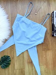 ELLIE Women's Set In Crepe Fabric Consisting Of A Cropped Top With Tie Closure And Lined Shorts. - đơn sắc xanh - Xem 5