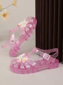 2026 New Fashion Sandals, Colorful Butterfly Cute Jelly Shoes, Girls' Glitter Jelly Shoes, Soft Bottom Comfortable Campus Student Popular Outfit, Casual Versatile Crystal Shoes, Princess Shoes - Pink - View 2
