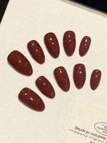 10 buah Stiker Kuku Buatan Tangan, Kuku Palsu Pendek Berbentuk Almond, Gaya Manis dan Mewah, Kuku Palsu Pendek Merah Solid Mengkilap Halus, Cocok untuk Wanita dan Anak Perempuan untuk Pemakaian Sehari-hari dan Liburan, Termasuk Set Alat Manikur. - MultiWarna - View 6