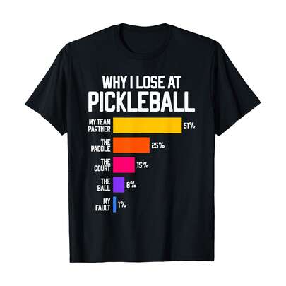 Funny Pickleball Humor T-Shirt: Why I Lose - Black, Classic Fit, Crew Neck, Short Sleeve, Women's 100% Cotton Relaxed Crew Neck Tee, Summer & Vacation Outfits For Women, Soft & Breathable Daily Essential