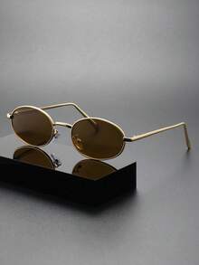 1pc Vintage Oval Frame Men's Sunglasses, Y2K Style UV Protection For Summer Beach Travel Party, Ideal Gift & Daily Wear - Jinquan Tea - View 6