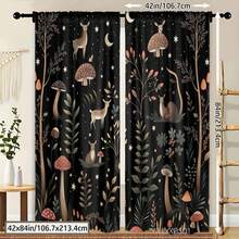 Blackout Curtains, Floral Print On Black Background, Rod Pocket Drapes For Bedroom, Living Room, Kitchen, Balcony - Contemporary Home Decor, Natureinspired Design,  Peach Skin Curtains, Enhance The Sense Of Happiness At Home(Rod Not Included) - 款式 3(2 片) - 查看 15