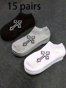 15pairs Minimalist Style Unisex Ankle Socks, For Gym - Multicolor - View 12
