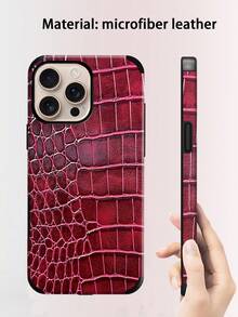1pc Crocodile Texture Faux Leather Soft Protective Phone Case, Shock-Absorbing Design With Speaker Hole, Compatible With Apple 17 Pro Max/16 Pro Max/16 Plus/13 Pro Max/14 Pro Max/13/14/11/12 Pro/11/15 Pro, Galaxy S24 Ultra, Holiday Gift - Burgundy - View 3
