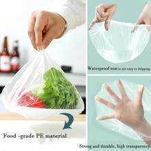 100/200/300 piezas Tapas de embalaje de plástico transparente, bolsas de plástico de película PE, tapas para cuencos, tapas para alimentos sobrantes, mantén tus alimentos frescos, suministros de cocina - Multicolor - Ver 9