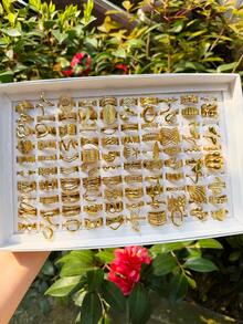 1/3/6/12/24 Pcs Stainless Steel 18K Gold Plated Minimalist Geometric Rings, Suitable For Women's Daily Wear, Party (Random Style) - Gold - View 4