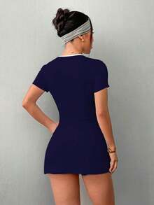 Dewbera Vestido deportivo blanco de manga corta y ajuste delgado para mujer con pantalones cortos y bolsillo para teléfono, para entrenamiento de tenis y actividades al aire libre - Marrón - Ver 10