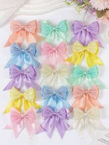 6pcs Random Candy Color 3D Bow Hairpins, Collegiate Style Solid Color Swallow Tail Side Clip Bangs Clip, Cute Girl Daily & Party Hair Accessories - Multicolor - View 3