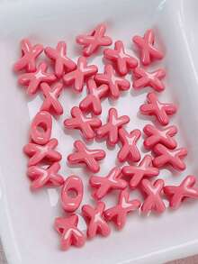 10颗丙烯颜料彩绘可爱XX多功能隔珠，直孔DIY手机挂饰、钥匙扣、首饰配件 - X形狀 - 查看 7