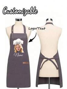 1pc Customizable Cooking Apron With Text And Personalized Photo, Suitable For Father's Day, Mother's Day, Wedding Season, Graduation, Gift For Family And Friends. Can Customize Logo, Name, And Pattern On Apron And Dishwashing Gloves - Multicolor - View 2