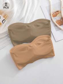 2 gói áo ngực bandeau cài trước, dải silicone chống trượt nâng cấp, cúp mỏng mềm, không dây không gọng nâng ngực, nội y nữ, màu kaki & màu mơ đậm - Nhiều màu - Xem 8