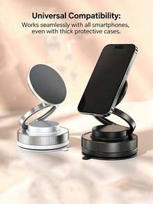 360° Rotatable Foldable Magnetic Car Phone Holder With Strong Suction Cup, N52 Magnet, One-Handed Operation On Dashboard/Windshield, Suitable For All Smartphones, Hands-Free GPS Navigation - 360° Rotation - View 4