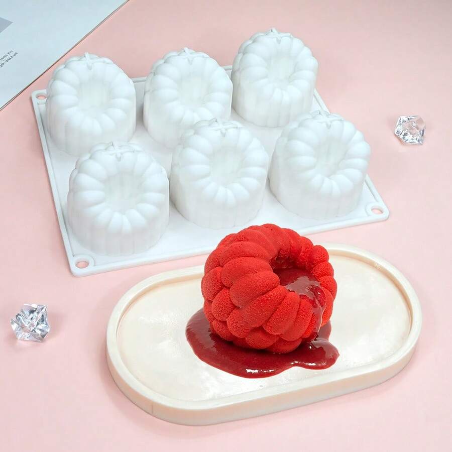 6-Cavity Large Raspberry Mousse Cake Mold 3D Raspberry Chocolate Silicone Mold Fruit Candle Mold