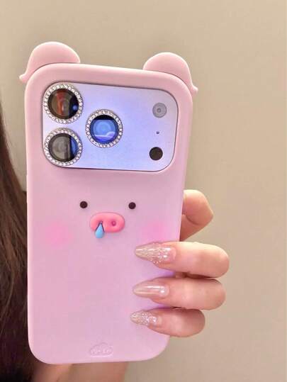 Ốp điện thoại hình chú heo dễ thương 3D có tai cho iPhone 17 Pro Max, 16, 15 inch, mềm mại, ngọt ngào, chống rơi vỡ.