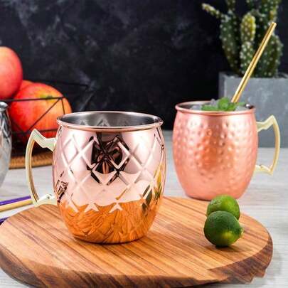 CINEYO 1 pieza/2 piezas/4 piezas Tazas de cobre gruesas hechas a mano con textura martillada clásica, revestidas naturalmente con material de cobre puro, duraderas para uso doméstico, de cocina y de oficina