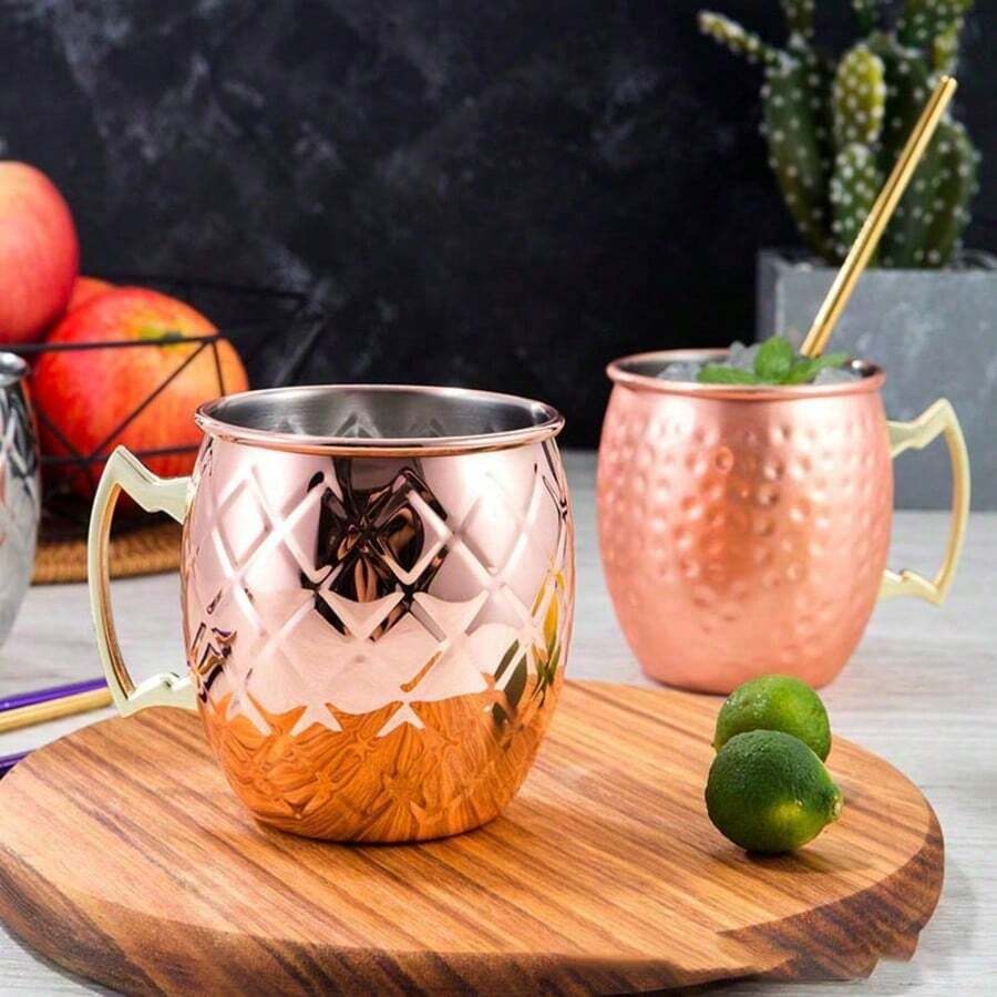CINEYO 1 pieza/2 piezas/4 piezas Tazas de cobre gruesas hechas a mano con textura martillada clásica, revestidas naturalmente con material de cobre puro, duraderas para uso doméstico, de cocina y de oficina