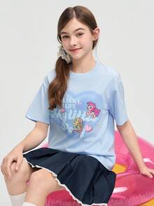 Balabala MY LITTLE PONY 我的小马驹短袖T恤，可爱卡通图案，适合青少年女孩，2026年夏季舒适休闲装 - 冰藍 - 查看 2