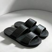 Men's Sandals Comfortable Fashionable Black Slides Suitable For Beach, Swimming Pool, Indoor Casual Slippers Flat Sandals, Open Toe, Casual Beach Wear, Flat Fashionable Cross Retro Roman Sandals, Available In Black, Green, Brown, White. - Black - View 3