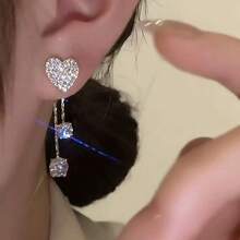 1件简约爱心水钻流苏对称耳环，女士度假约会礼物 - 金黃色 - 查看 4