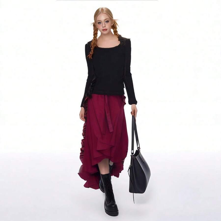 Women Skirts - Burgundy - View 1