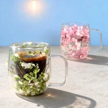 1个/2个双层玻璃杯，内含真干花，可重复使用，适用于牛奶、冷热饮、咖啡、抹茶、卡布奇诺等。透明玻璃杯，仅限手洗。情人节和生日的独特礼物。 - 彩色 - 查看 10