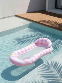 Mesh Pool Float Chair With Headrest, Striped Daisy Print Inflatable Water Lounge Chair, Comfortable Summer Pool Party Essential - Multicolor - View 4