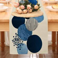 Abstract Blue Dot Printed Table Runner, Spring/Summer New Design, Modern Fresh Style, Original Rhythmic Pattern With Clear Visual Layers, Creates Cool Spring/Summer Ambiance, Suitable For Family Gatherings, Indoor/Outdoor Decor And Restaurants - Multicolor - View 6