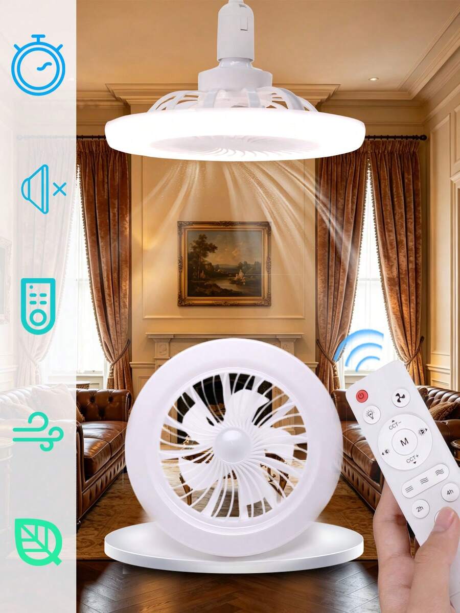 Quạt trần LED 30W có thể điều chỉnh độ sáng, điều khiển từ xa, kiểu dáng hiện đại, gắn sát trần, dành cho phòng ngủ, ánh sáng điều chỉnh được từ 3000K-6500K, động cơ DC êm ái, hẹn giờ, 3 tốc độ gió, có thể gắn tường - Không cần pin.