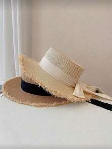 1 pièce Chapeau de paille, chapeau de plage avec nœud papillon, chapeau de soleil à large bord, chapeau de pêcheur en paille à bord épais, chapeau de voyage d'été, chapeau de plage anti-UV, chapeau de vacances pliable, casquette décontractée pour l'extérieur, accessoire de voyage pour les vacances, convient pour les vacances à la plage d'été, les fêtes de remise des diplômes, le camping à la plage et autres occasions extérieures quotidiennes - Multicolore - Voir 9