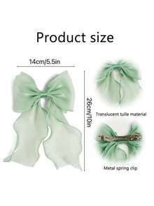 1pc Sweet Pink Princess Tulle Extra Large Bow Wave Ribbon Spring Clip, Elegant Soft Hairpin Hair Accessory For Spring, Claw Clips,Hair Clip,Birthday - Green - View 8