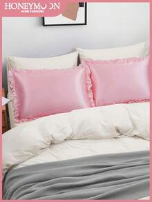 2pcs Luxury Satin Pillowcase Set With Lace Trim, Soft & Breathable, Anti-Wrinkle, Gentle On Hair & Skin, Improves Sleep Quality, Pillow Insert Not Included. Suitable For Home Bedding, Dorm, Oeko-Tex Certified. - Pink - View 2